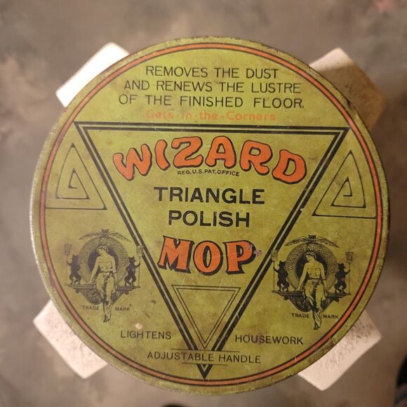 Wizard Triangle Polish Mop Tin Antique Gorgeous Advertising Wizard Products TM - Picture 9 of 13